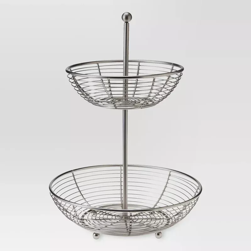 matte-finish-2-tier-stainless-steel-fruit-basket Matte Finish 2-Tier Stainless Steel Fruit Basket