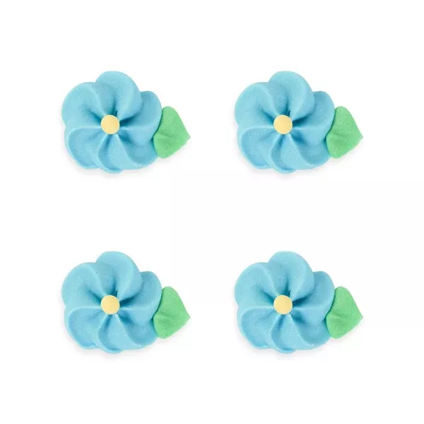 Medium Drop Flower w/ Leaves Royal Icing Decorations (Bulk) - Blue