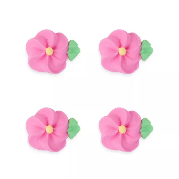 medium-drop-flower-w-leaves-royal-icing-decorations-bulk-pink Medium Drop Flower w/ Leaves Royal Icing Decorations (Bulk) - Pink
