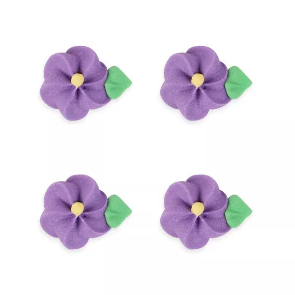 medium-drop-flower-w-leaves-royal-icing-decorations-bulk-purple Medium Drop Flower w/ Leaves Royal Icing Decorations (Bulk) - Purple