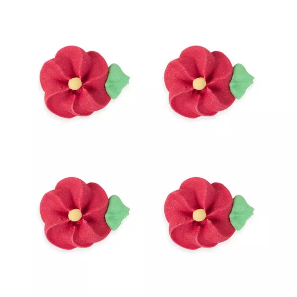 medium-drop-flower-w-leaves-royal-icing-decorations-bulk-red Medium Drop Flower w/ Leaves Royal Icing Decorations (Bulk) - Red