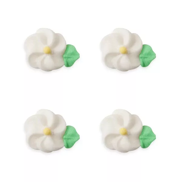 Medium Drop Flower w/ Leaves Royal Icing Decorations (Bulk) - White