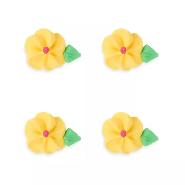 Medium Drop Flower w/ Leaves Royal Icing Decorations (Bulk) - Yellow