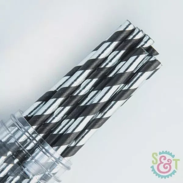 metallic-black-silver-striped-cake-pop-straws-25-straws Metallic Black and Silver Striped Cake Pop Straws - 25 Straws