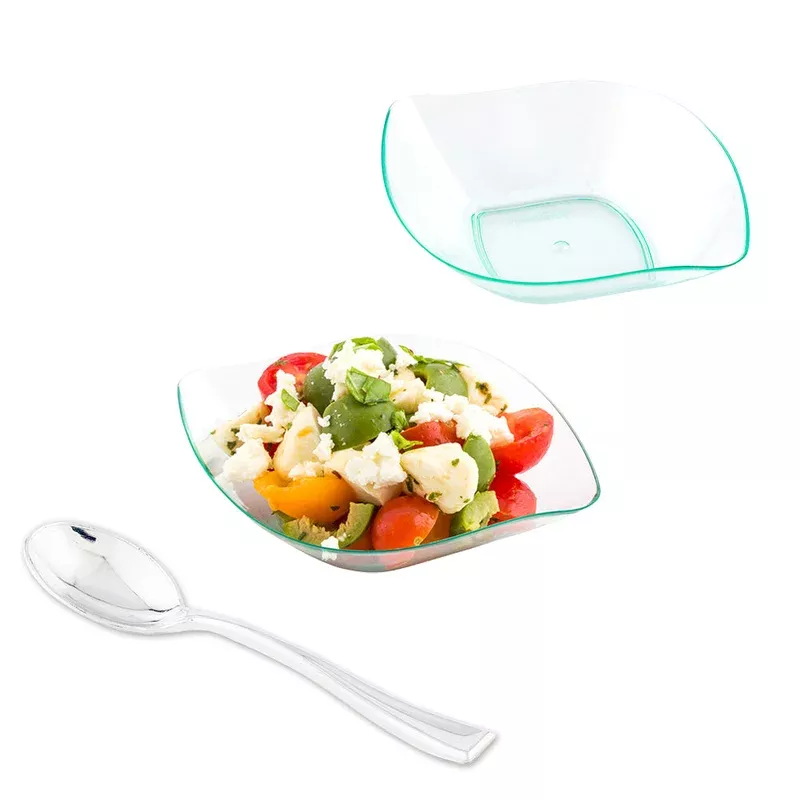 mini-serve-100-seagreen-plastic-3-5-comma-plates-100-silver-plastic-4-mini-spoon Mini Serve 100 Seagreen Plastic 3.5″ Comma Plates and 100 Silver Plastic 4″ Mini Spoons