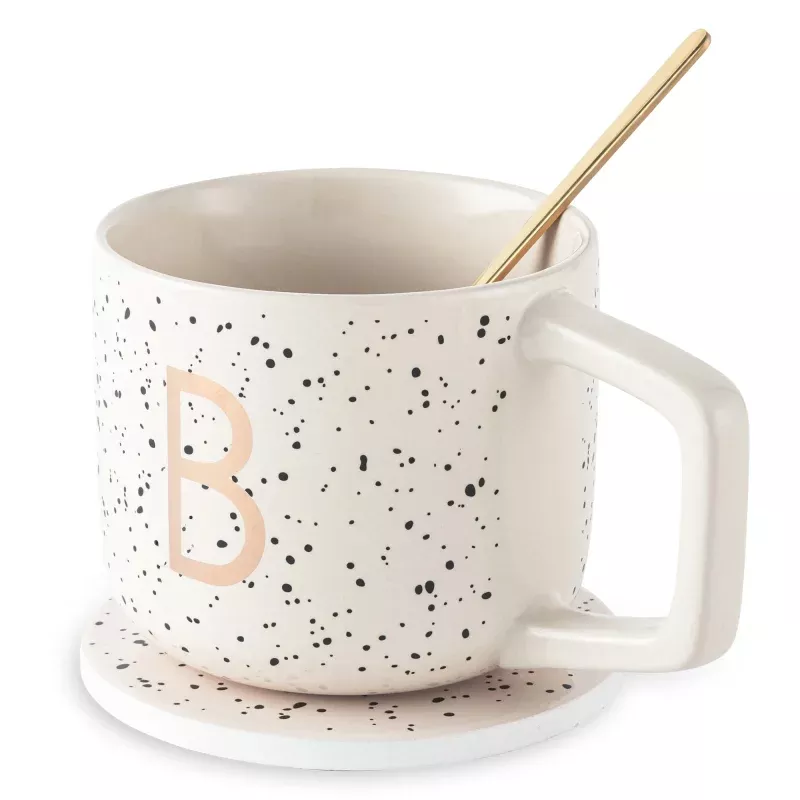 Monogram B Mug, Coaster and Stir Set