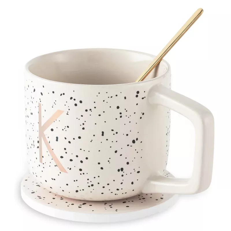 monogram-k-mug-coaster-stir-set Monogram K Mug, Coaster and Stir Set