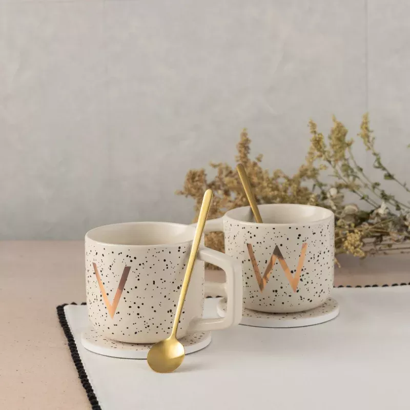 monogram-v-mug-coaster-stir-set Monogram V Mug, Coaster and Stir Set