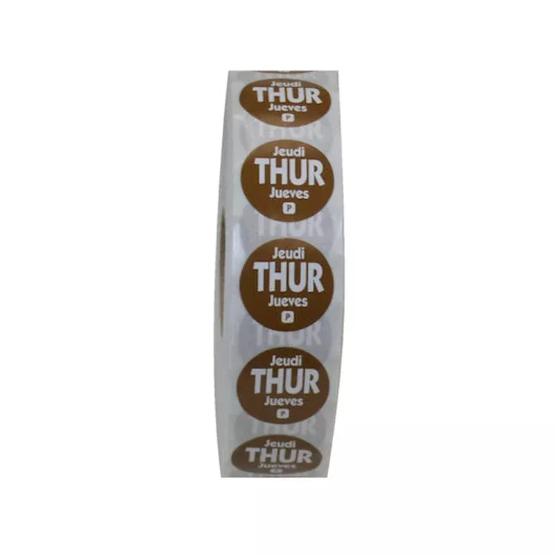 National Checking .75 Inch Circle Trilingual Permanent Brown Thursday Label-2000 Each