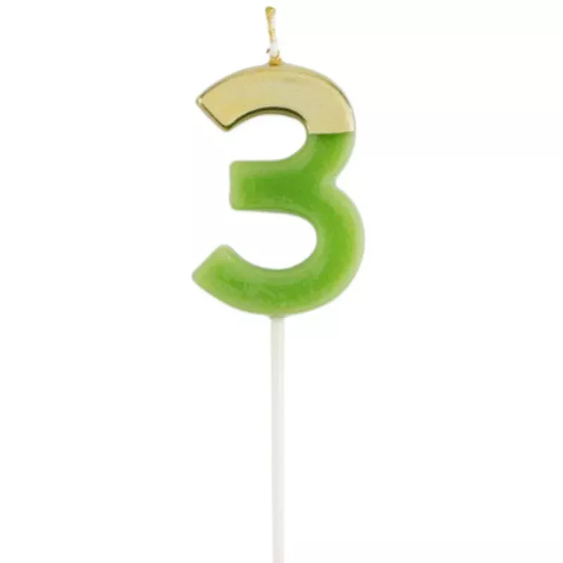 NUMBER CANDLE 3 GREEN/GOLD