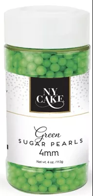 nycake-4mm-green-sugar-pearls-4oz NYCake 4mm Green Sugar Pearls -- 4oz