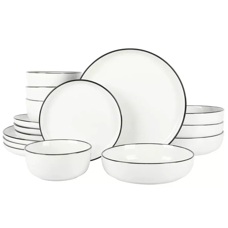 oslo-16pc-dinnerware-set-black-rim-porcelain Oslo 16pc Dinnerware Set Black Rim: Porcelain