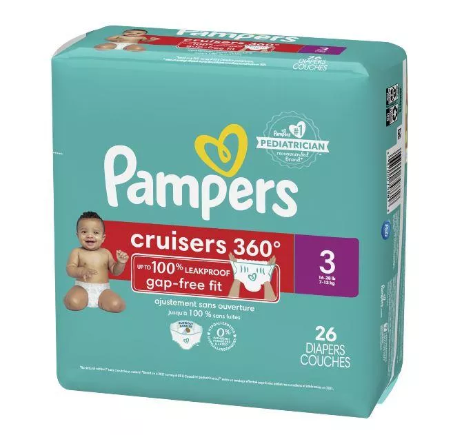 Pampers Cruisers 360 Diapers Size 3, 26 Count - Pack of 4