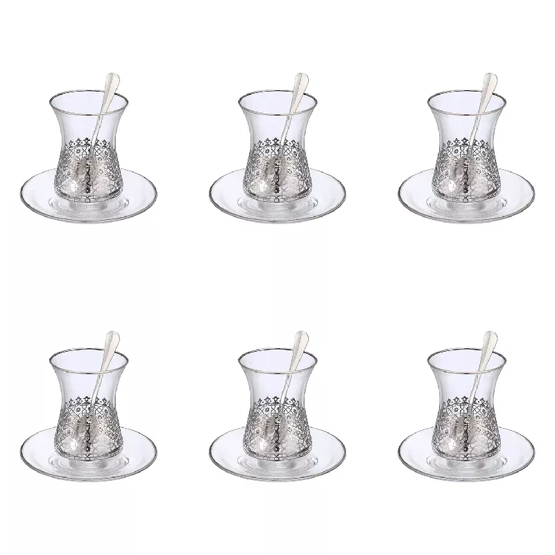 pasabahce-arabesque-tea-set-18-pieces-silver-160ml Pasabahce – Arabesque Tea Set 18 Pieces – Silver – 160ml