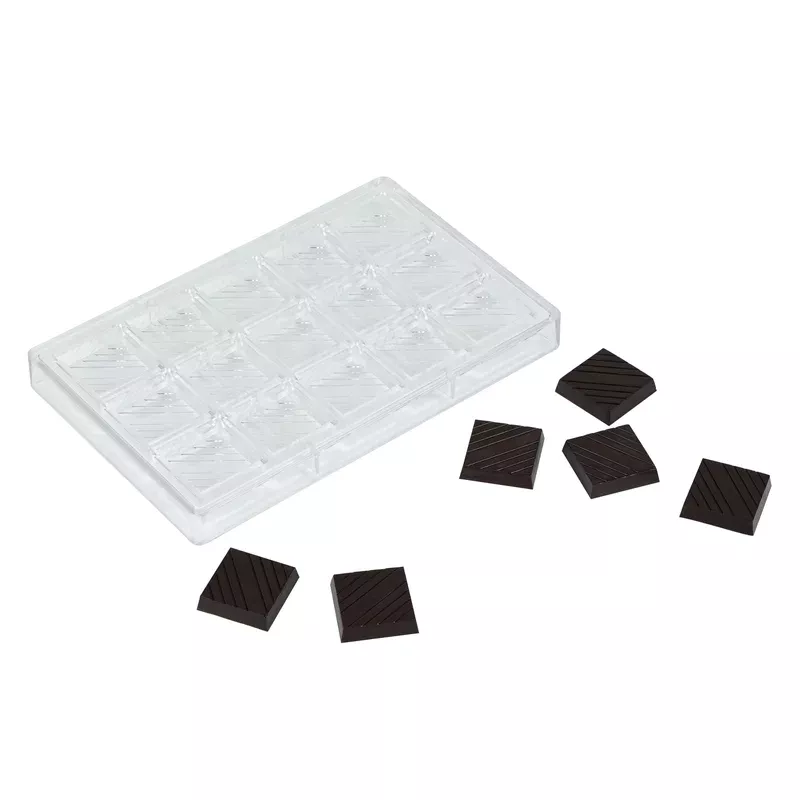pastry-tek-polycarbonate-square-with-lines-candy-chocolate-mold-15-compartment-1 Pastry Tek Polycarbonate Square with Lines Candy / Chocolate Mold – 15-Compartment – 1 count box