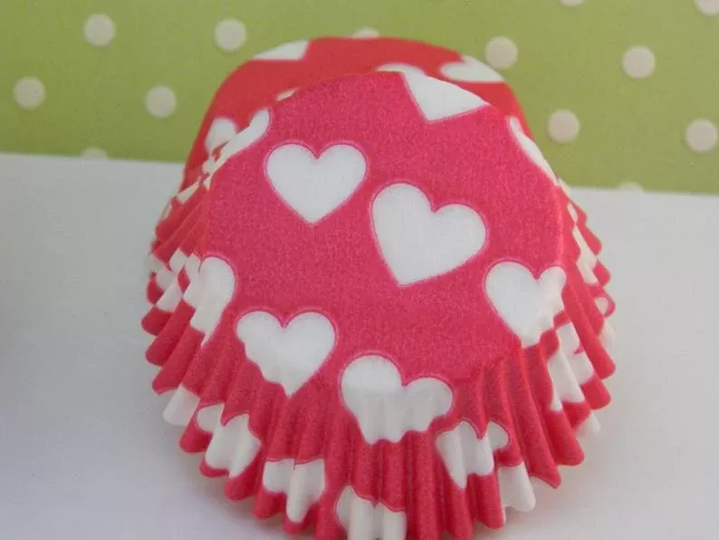 Pink and White Hearts, Standard Size Bake Cups - 50ish Cupcake Liners