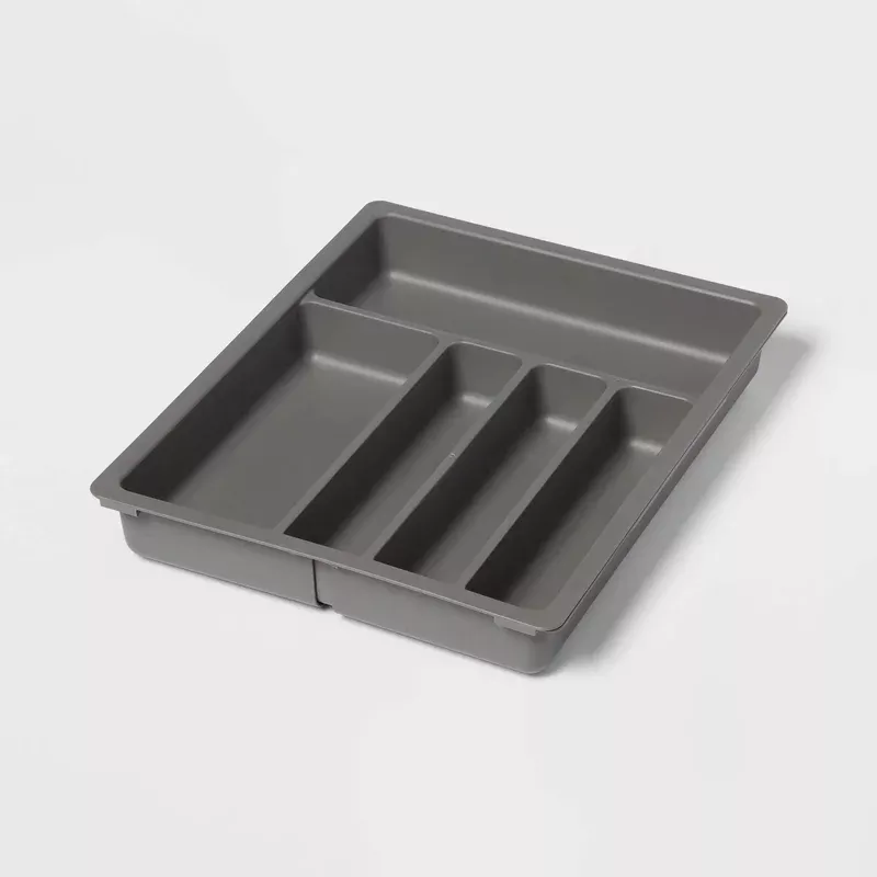plastic-expandable-utensil-drawer-organizer-gray-brightroom Plastic Expandable Utensil Drawer Organizer Gray – Brightroom