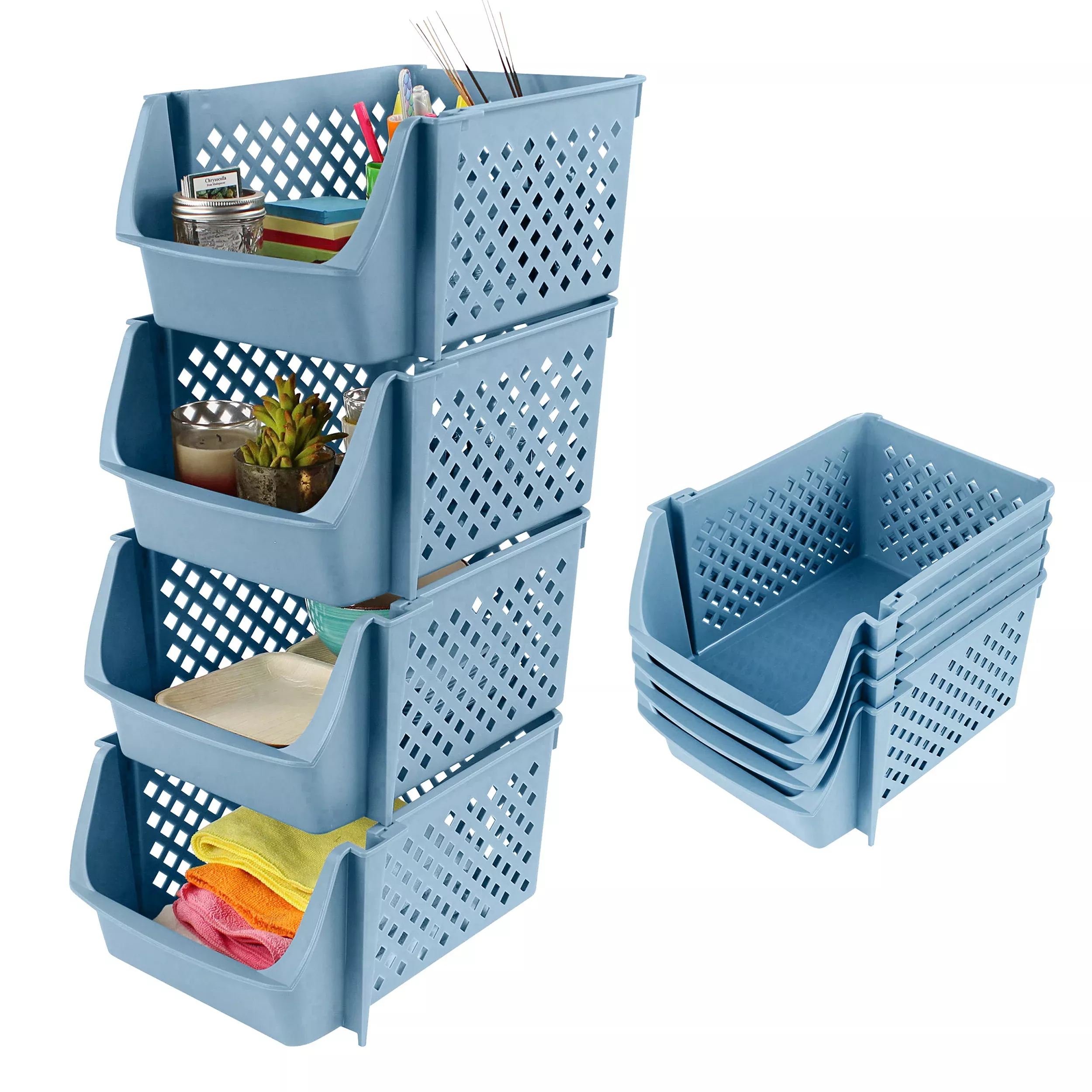 plastic-stackable-storage-bins-4pc-pantry-closet-organizer-bins Plastic Stackable Storage Bins - 4pc Pantry Closet Organizer Bins