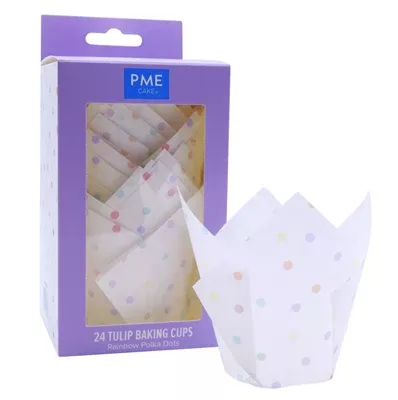 pme-tulip-baking-cups-24-count-rainbow-polka-dots PME Tulip Baking Cups 24 Count -- Rainbow Polka Dots