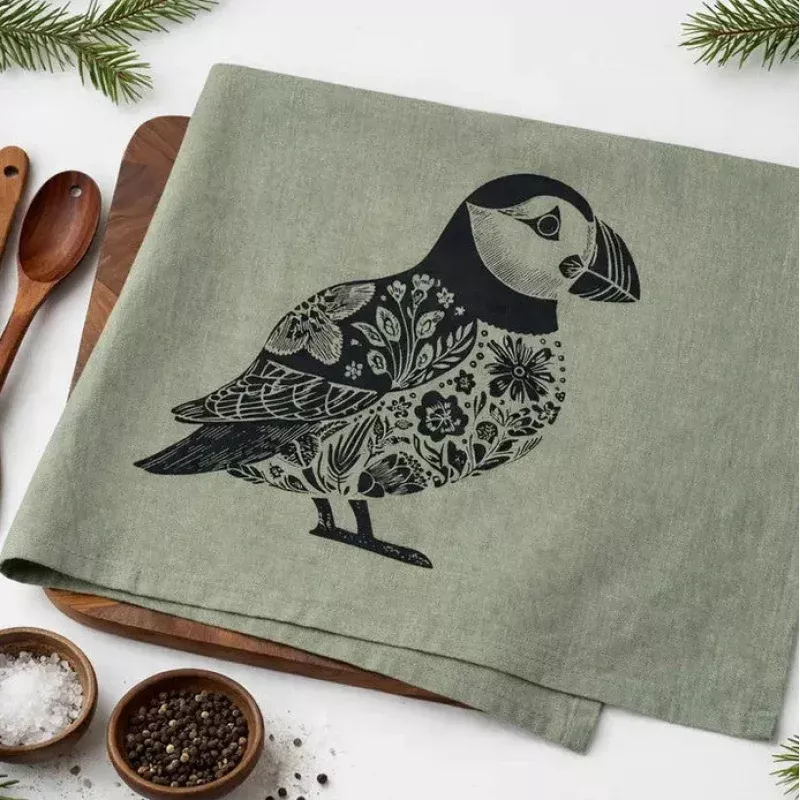 puffin-forest-green-tea-towel Puffin Forest Green Tea Towel