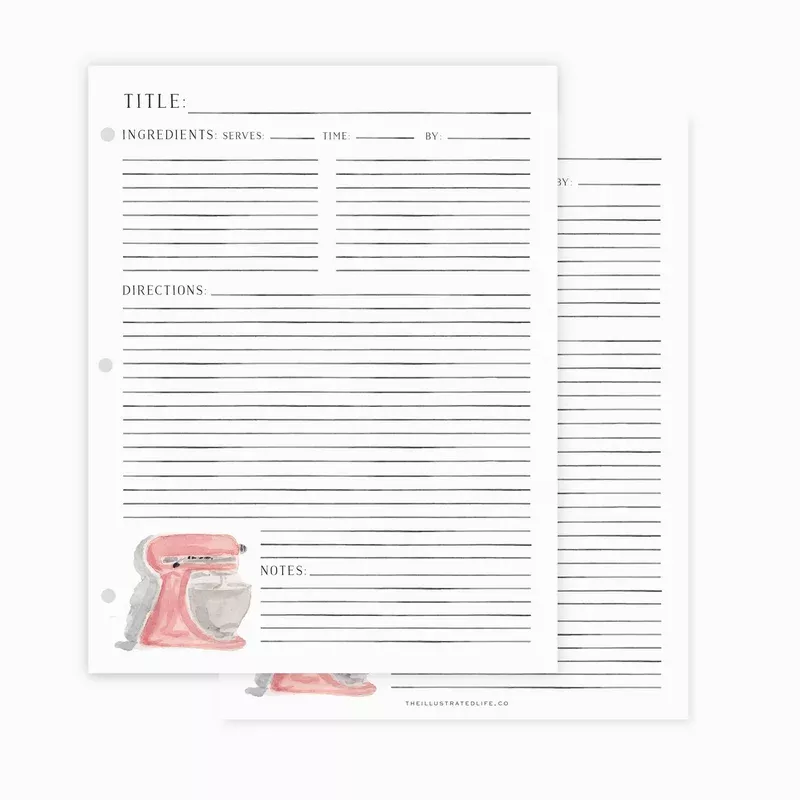 Recipe Binder Filler Pages