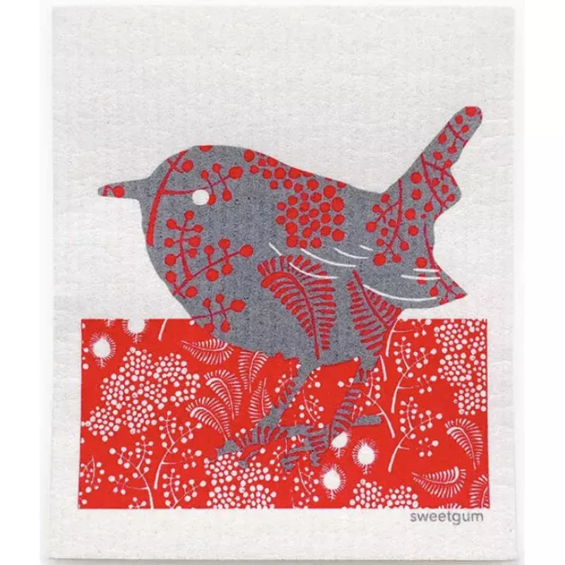 red-grey-wren-swedish-dishcloth Red & Grey Wren Swedish Dishcloth