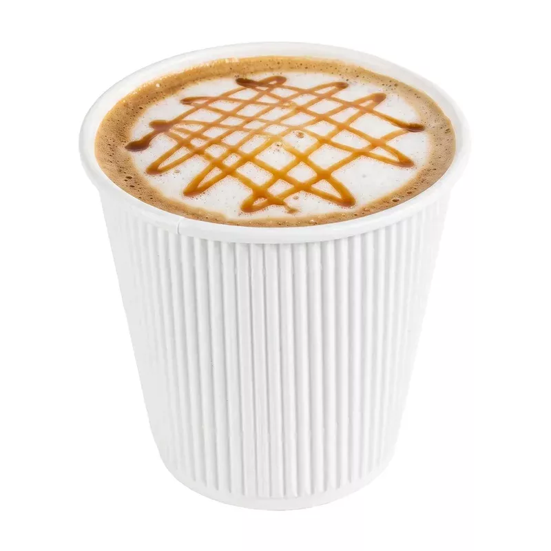 Restpresso 8 oz White Paper Hot Cup – Individually Wrapped Ripple Wall – 500 count box