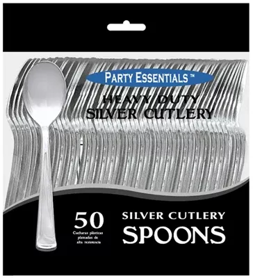 set-50-heavy-duty-silver-plastic-spoons Set of 50 Heavy Duty Silver Plastic Spoons