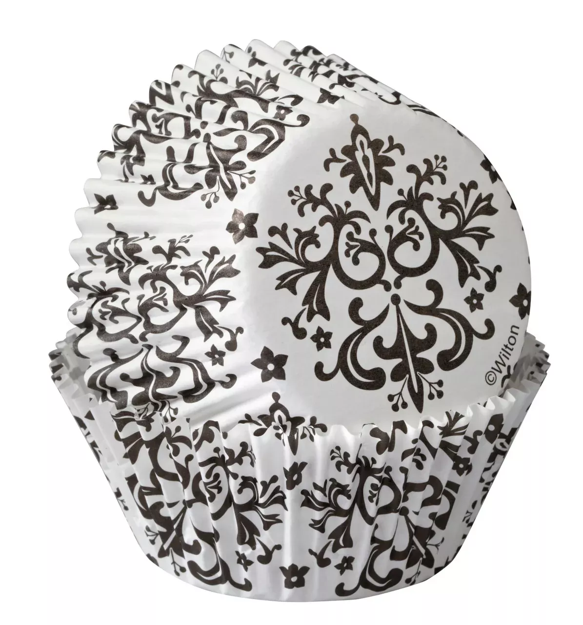 Solid Black and Black & White Damask Cupcake Liners, 75 Count, Wilton