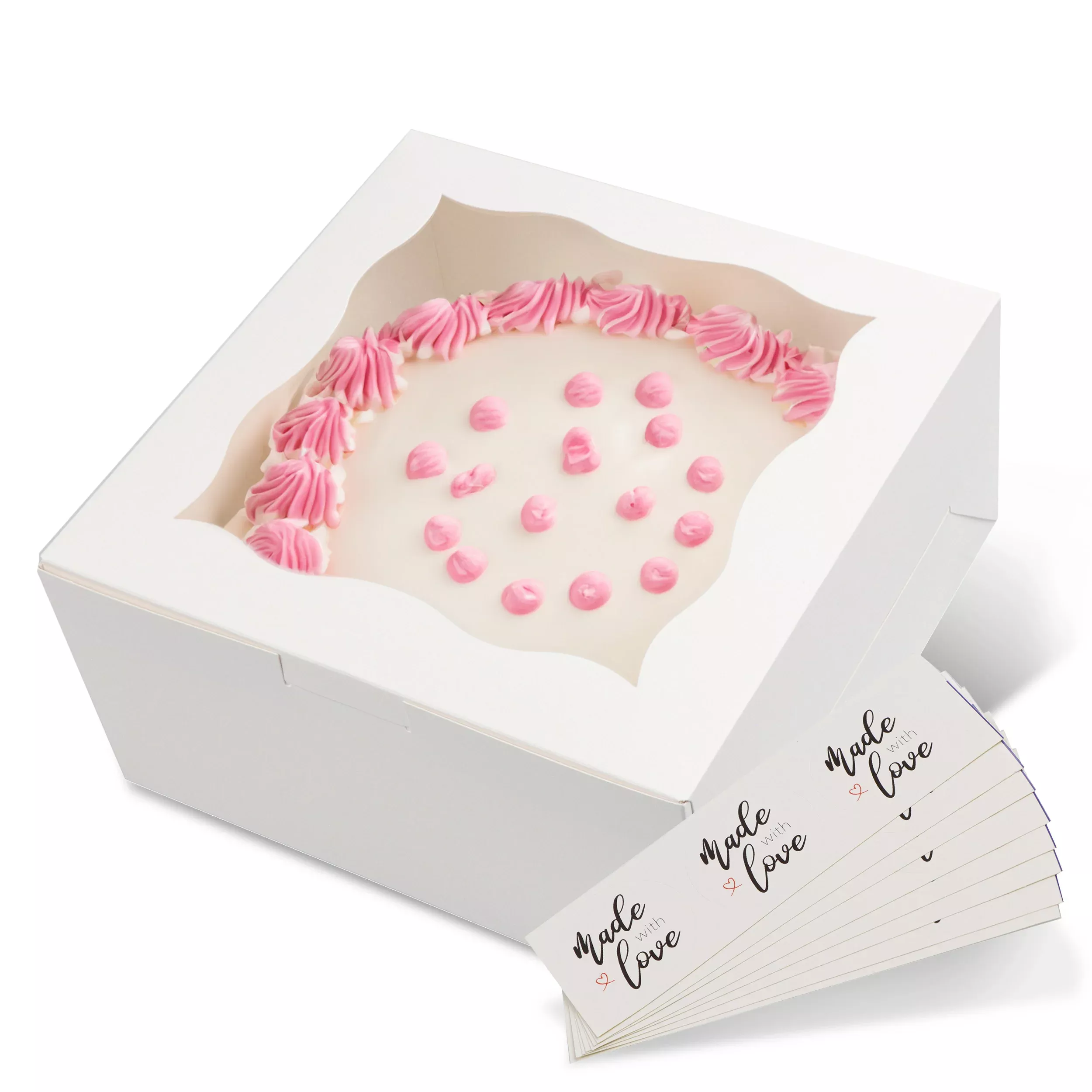 spec101-square-cake-boxes-with-stickers-24pk-white-cake-boxes Spec101 Square Cake Boxes with Stickers - 24pk White Cake Boxes
