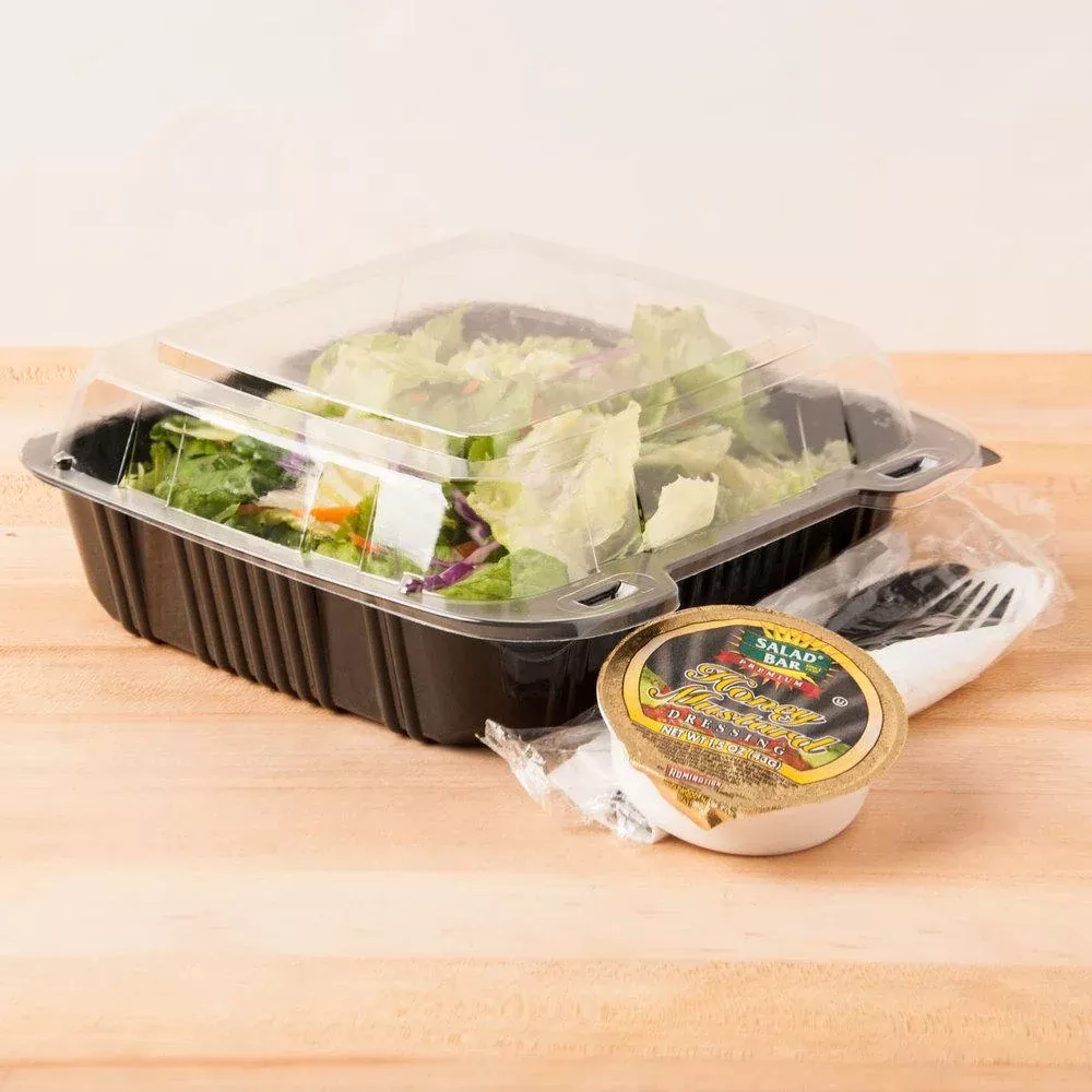 Square Hinged Food Container 8" x 8", Black w/ Clear Lid - Case of 200 - 29588