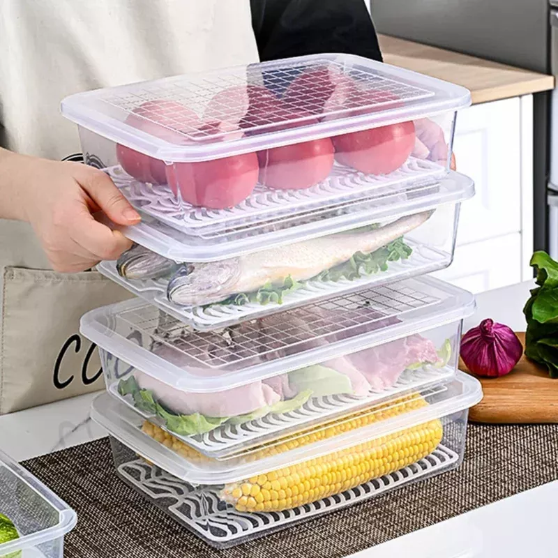 stackable-fridge-storage-box-with-drain-plate Stackable Fridge Storage Box With Drain Plate