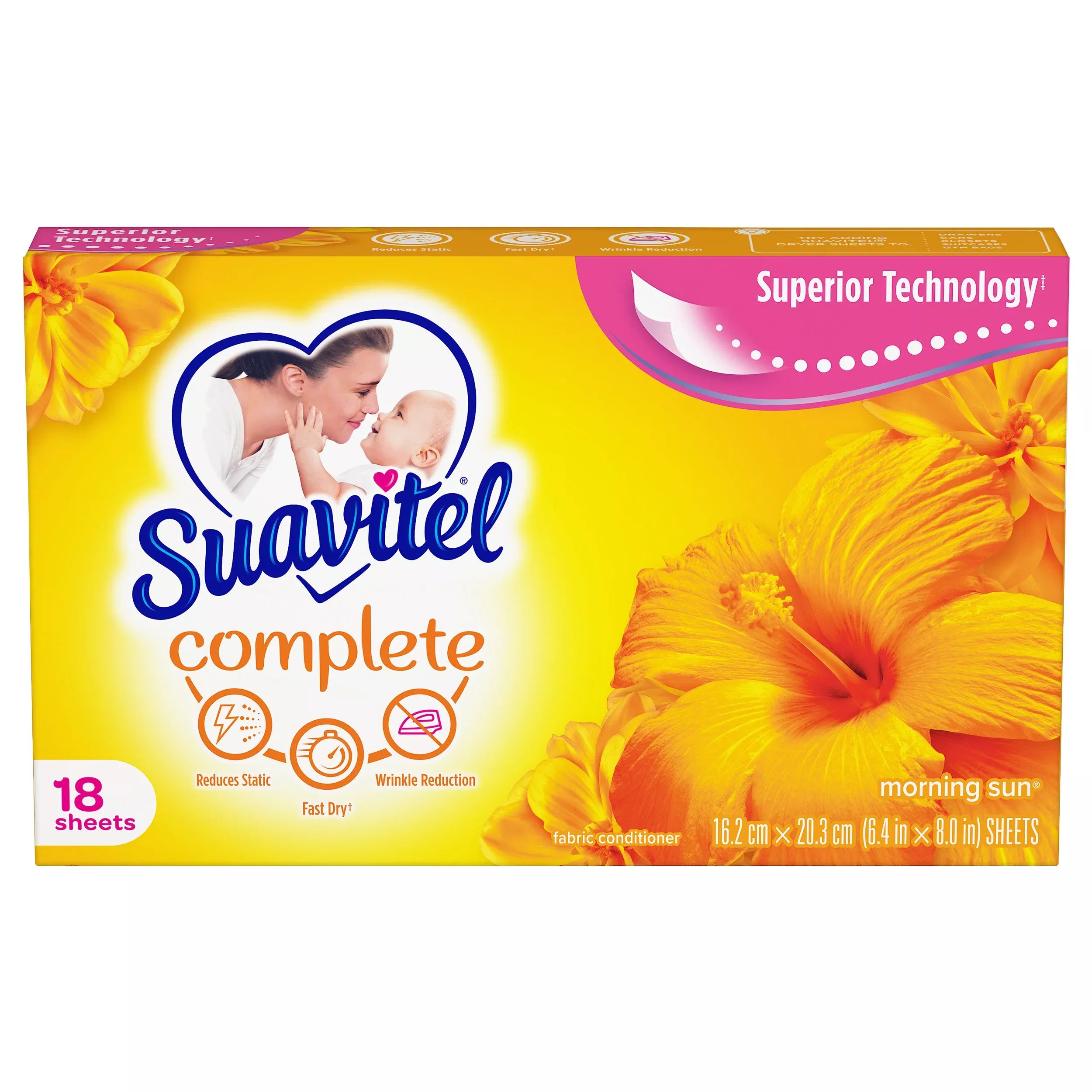 suavitel-complete-dryer-sheets-18-count-morning-sun-case-15 Suavitel - Complete Dryer Sheets 18 Count, Morning Sun - Case of 15