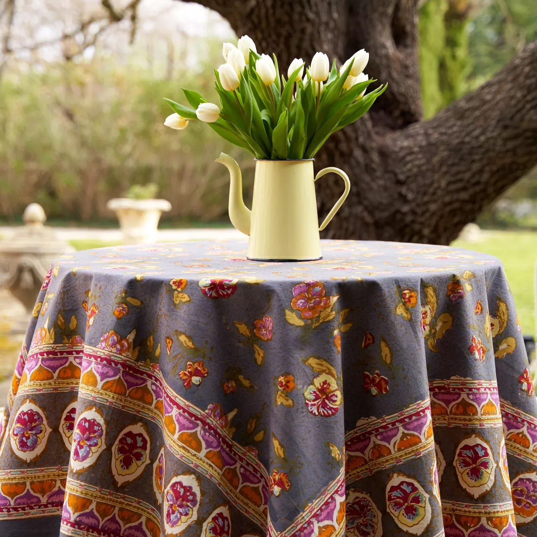 TABLECLOTH 59X59 PANSY RED/GREY