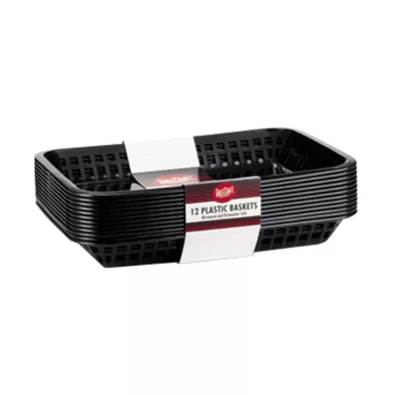 tablecraft-c1079bk-mas-grande-black-rectangular-polypropylene-fast-food-basket TableCraft C1079BK Mas Grande Black Rectangular Polypropylene Fast Food Basket