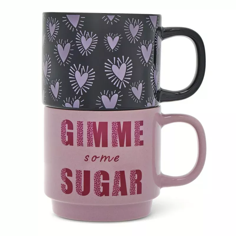 thyme-table-2-pack-stacking-gimme-some-sugar-black-purple-mugs Thyme & Table 2 Pack Stacking Gimme Some Sugar Black and Purple Mugs