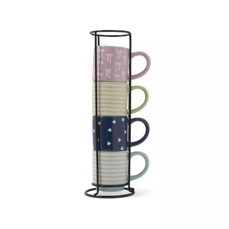 thyme-table-3-fl-oz-stoneware-stacking-espresso-mugs-with-wire-rack-set-4 Thyme & Table 3 fl oz Stoneware Stacking Espresso Mugs with Wire Rack, Set of 4