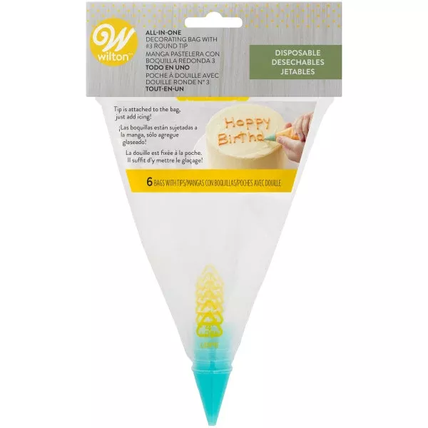 wilton-disposable-decorating-bags-with-3-tips-12-in-6-count Wilton Disposable Decorating Bags with #3 Tips – 12 in., 6 Count