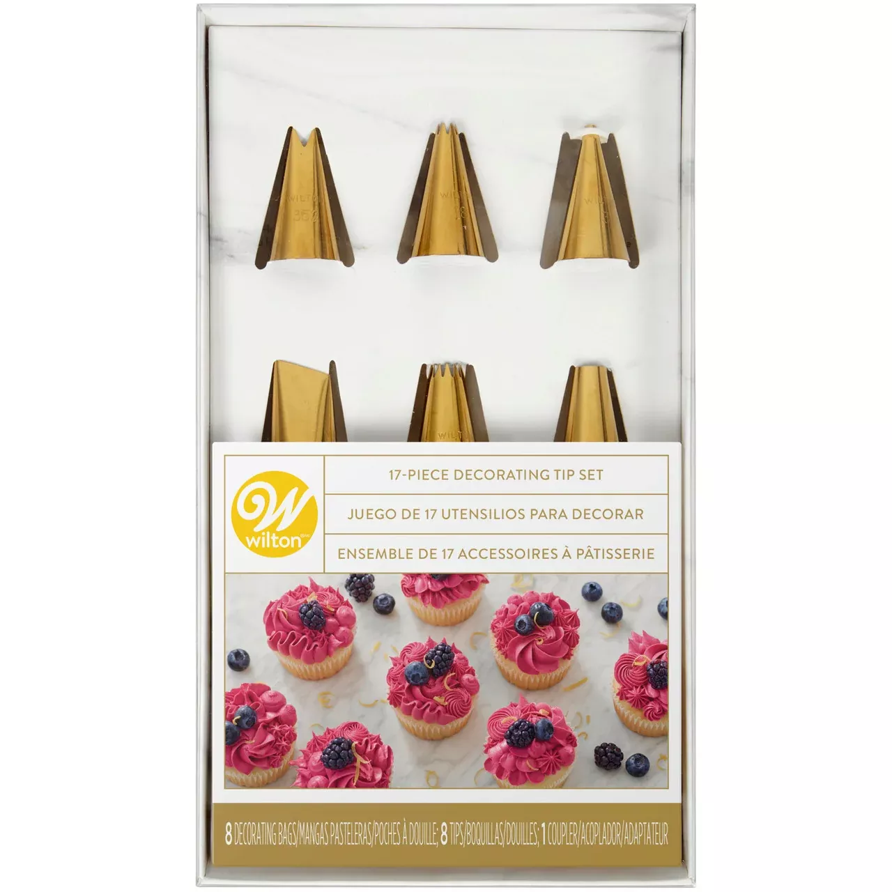 wilton-navy-blue-gold-piping-tips-cake-decorating-supplies-set-17-piece Wilton Navy Blue and Gold Piping Tips and Cake Decorating Supplies Set, 17-Piece