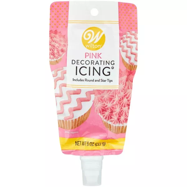 wilton-pink-icing-pouch-with-tips-8-oz Wilton Pink Icing Pouch with Tips, 8 oz.