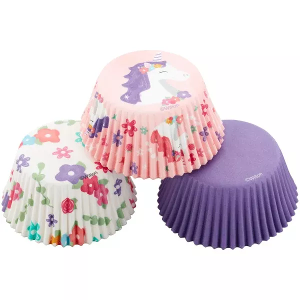 wilton-unicorn-flower-print-solid-purple-baking-cups-75-count Wilton Unicorn, Flower Print and Solid Purple Baking Cups, 75-Count