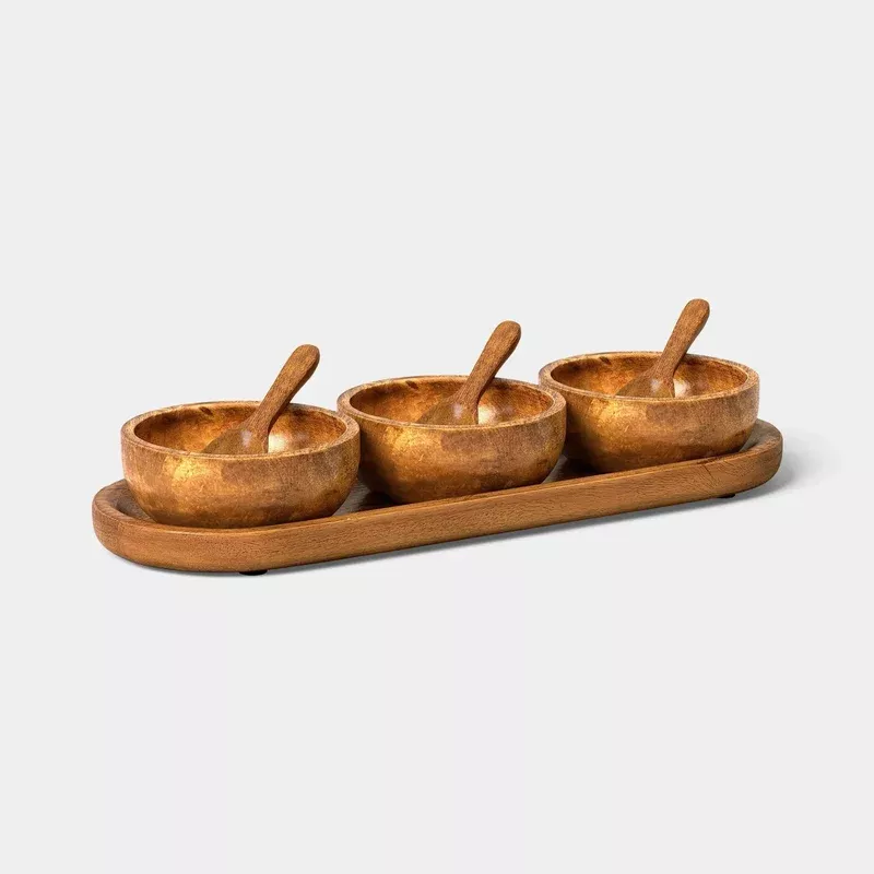 Wooden Serving Mini Bowl Set with Tray – Threshold