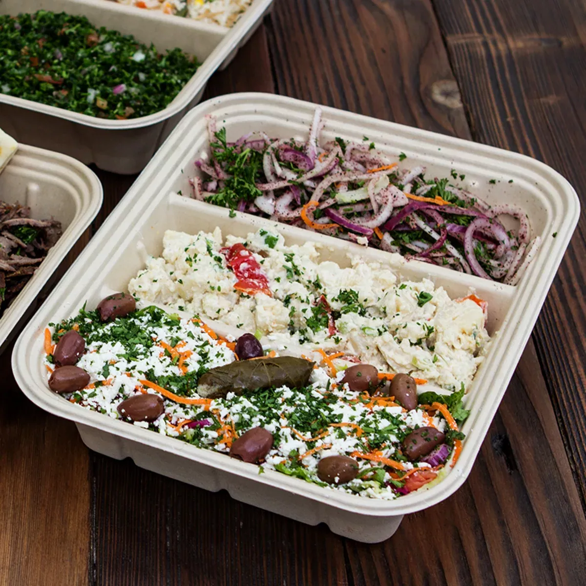 world-centric-104oz-fiber-catering-pan-pla-lined-3-compt-case-200 World Centric - 104oz Fiber Catering Pan PLA Lined, 3-Compt - Case of 200