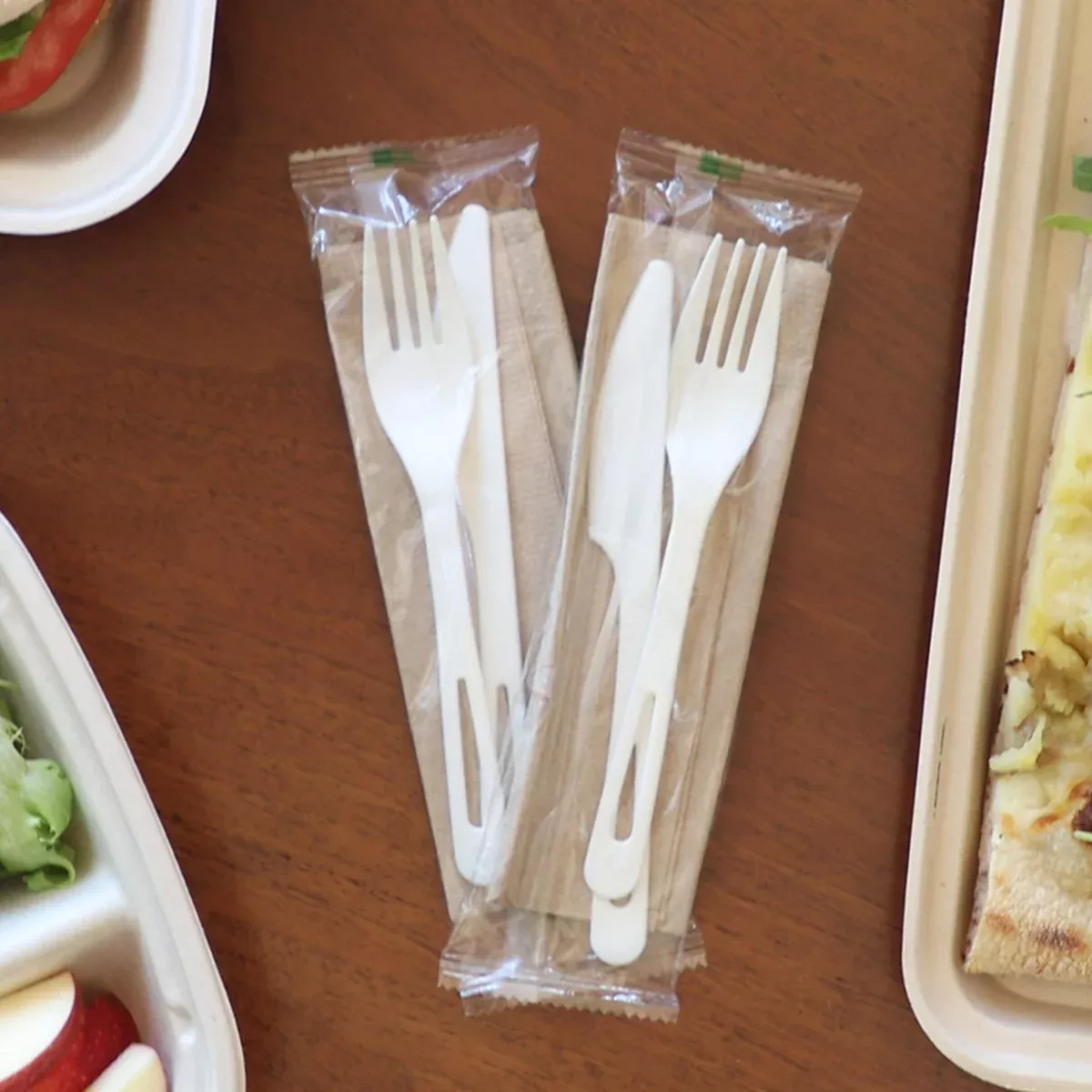 world-centric-as-ps-fkn-6-tpla-set-fork-knife-napkin-case-500 World Centric AS-PS-FKN - 6" TPLA Set: (Fork, Knife, Napkin) - Case of 500
